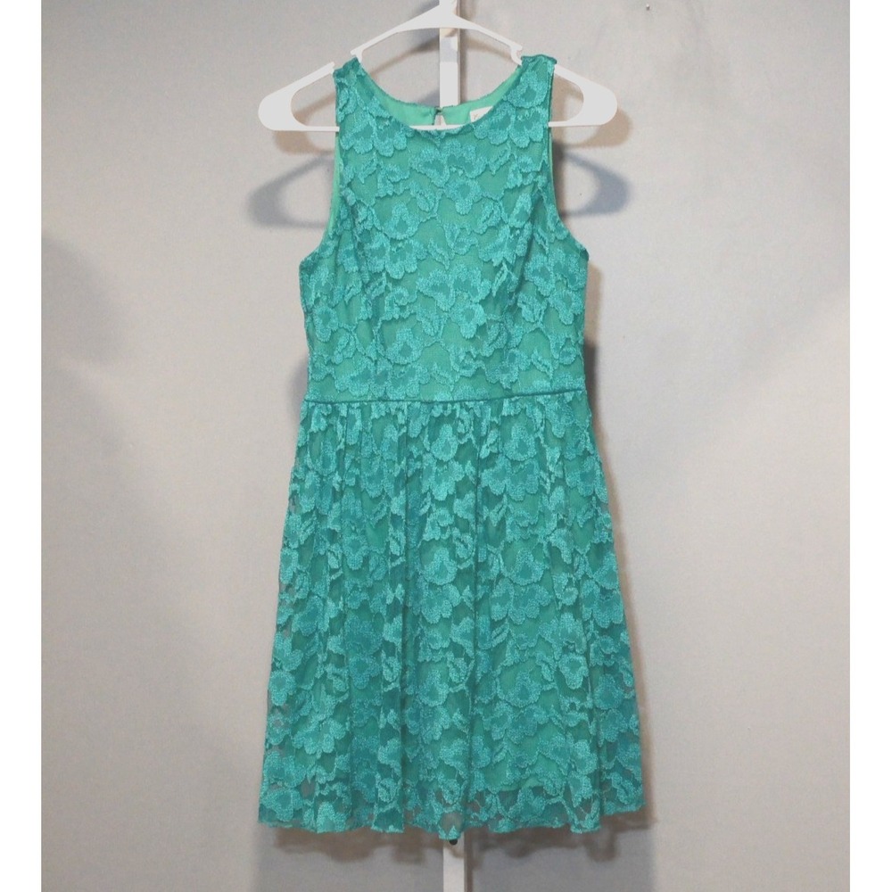 Emerald Sundae Junior Size 5 Teal Lace Party Dress Sleeveless Lined Back Keyhole